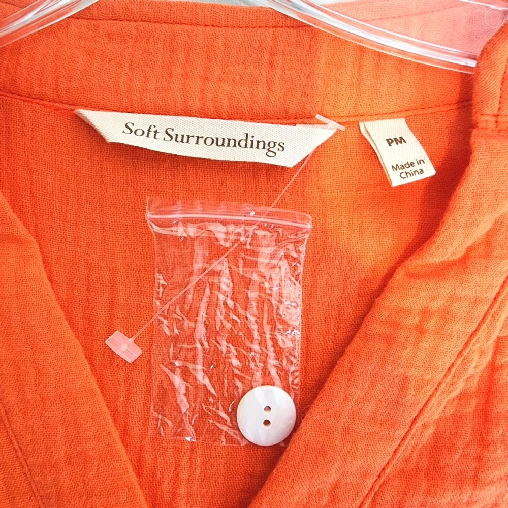 SOFT SURROUNDINGS Sea Breeze Gauze Cotton Front Tie Tunic Top Orange - Picture 5 of 10